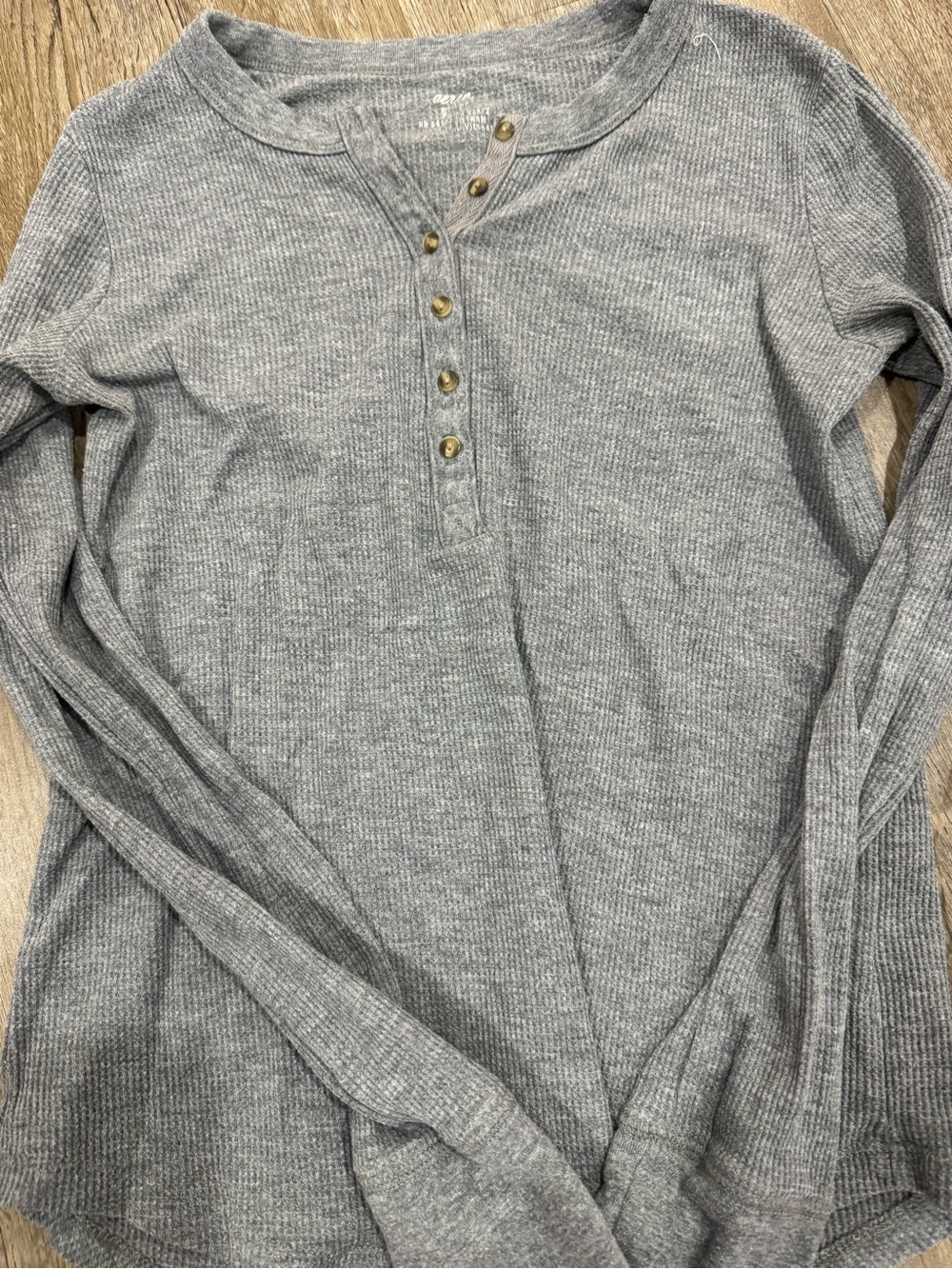 aerie Gray Ribbed Long Sleeve Henley Top